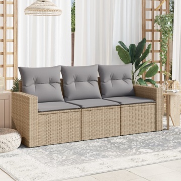 Set canapele de grădină, 3 piese, cu perne, bej, poliratan - Img 1