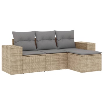 Set canapele de grădină, 4 piese, cu perne, bej, poliratan - Img 2