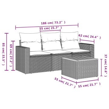 Set canapele de grădină, 4 piese, cu perne, bej, poliratan - Img 3