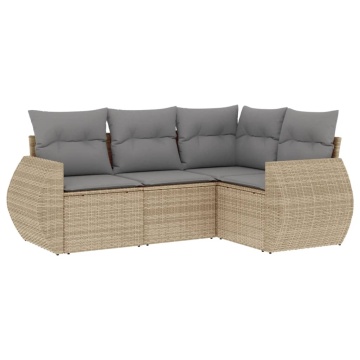 Set canapele de grădină, 4 piese, cu perne, bej, poliratan - Img 2