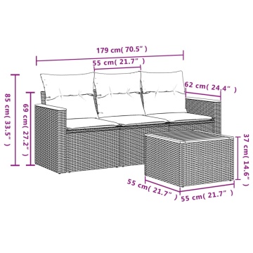Set canapele de grădină, 4 piese, cu perne, bej, poliratan - Img 6