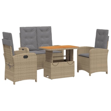 Set canapele de grădină, 4 piese, cu perne, bej, poliratan - Img 2