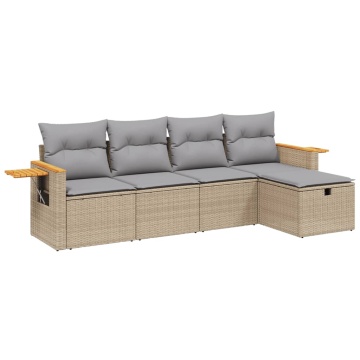 Set canapele de grădină, 5 piese, cu perne, bej, poliratan - Img 2