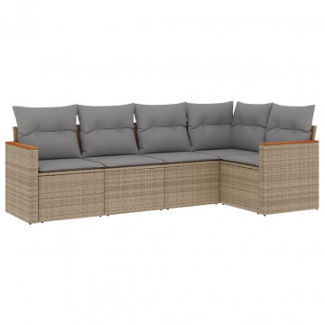 Set canapele de grădină, 5 piese, cu perne, bej, poliratan - Img 2