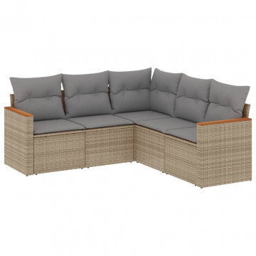 Set canapele de grădină, 5 piese, cu perne, bej, poliratan - Img 2