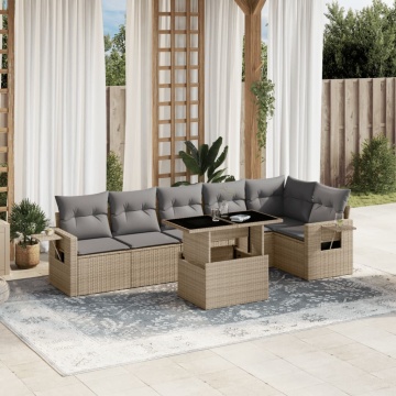 Set canapele de grădină, 7 piese, cu perne, bej, poliratan - Img 1
