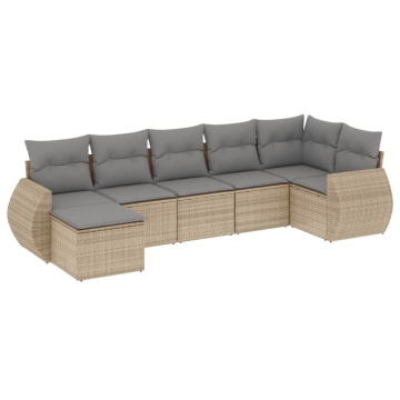 Set canapele de grădină, 7 piese, cu perne, bej, poliratan - Img 2