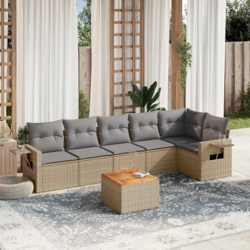 Set canapele de grădină, 7 piese, cu perne, bej, poliratan - Img 1