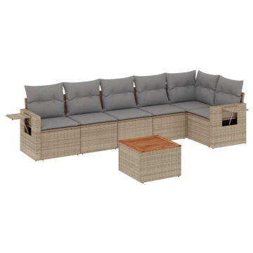 Set canapele de grădină, 7 piese, cu perne, bej, poliratan - Img 2