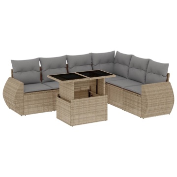 Set canapele de grădină, 7 piese, cu perne, bej, poliratan - Img 2
