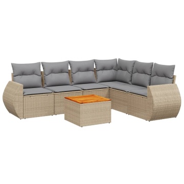 Set canapele de grădină, 7 piese, cu perne, bej, poliratan - Img 2