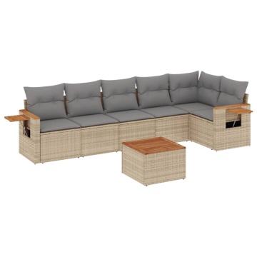 Set canapele de grădină, 7 piese, cu perne, bej, poliratan - Img 2