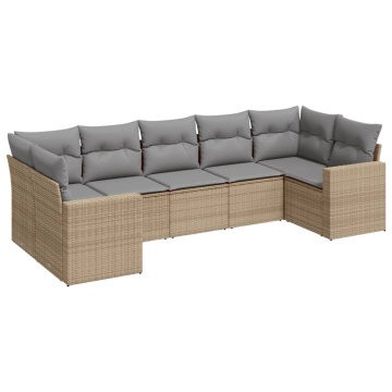 Set canapele de grădină, 7 piese, cu perne, bej, poliratan - Img 2