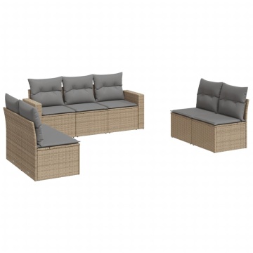 Set canapele de grădină, 7 piese, cu perne, bej, poliratan - Img 2