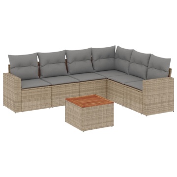 Set canapele de grădină, 7 piese, cu perne, bej, poliratan - Img 2