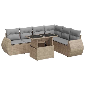 Set canapele de grădină, 7 piese, cu perne, bej, poliratan - Img 2