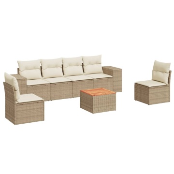 Set canapele de grădină, 7 piese, cu perne, bej, poliratan - Img 2