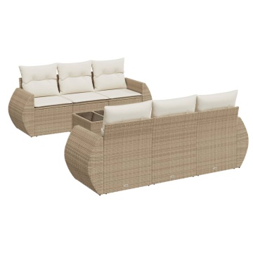 Set canapele de grădină, 7 piese, cu perne, bej, poliratan - Img 2