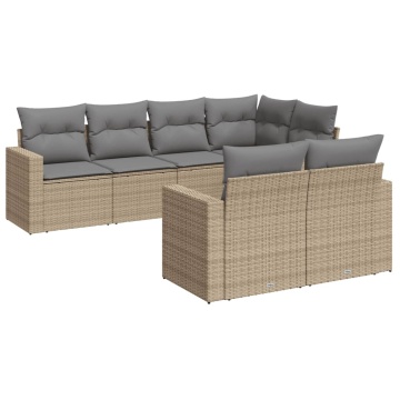 Set canapele de grădină, 7 piese, cu perne, bej, poliratan - Img 2