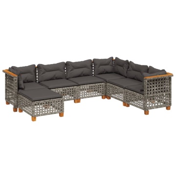 Set canapele de grădină, 7 piese, cu perne, gri, poliratan - Img 2