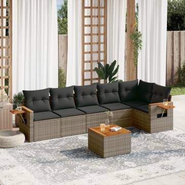 Set canapele de grădină, 7 piese, cu perne, gri, poliratan - Img 1