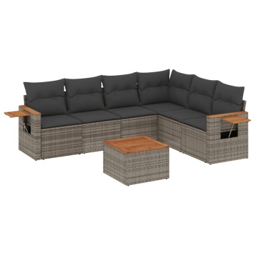 Set canapele de grădină, 7 piese, cu perne, gri, poliratan - Img 2