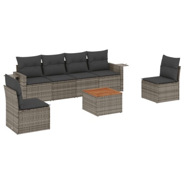 Set canapele de grădină, 7 piese, cu perne, gri, poliratan - Img 2