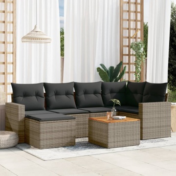 Set canapele de grădină, 7 piese, cu perne, gri, poliratan - Img 1