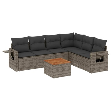 Set canapele de grădină, 7 piese, cu perne, gri, poliratan - Img 2