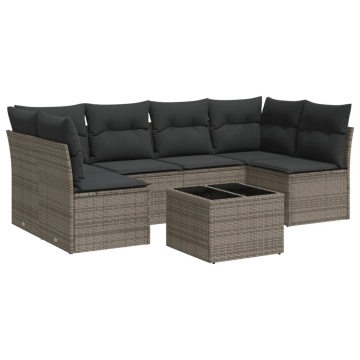 Set canapele de grădină, 7 piese, cu perne, gri, poliratan - Img 2