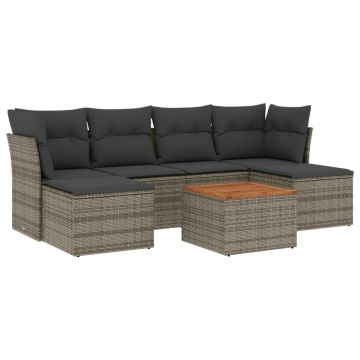 Set canapele de grădină, 7 piese, cu perne, gri, poliratan - Img 2