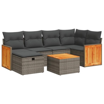 Set canapele de grădină, 7 piese, cu perne, gri, poliratan - Img 2
