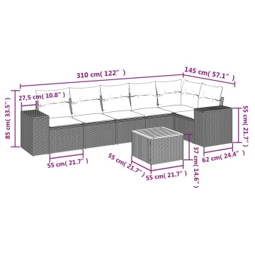 Set canapele de grădină, 7 piese, cu perne, gri, poliratan - Img 3
