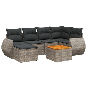 Set canapele de grădină, 7 piese, cu perne, gri, poliratan - Img 2