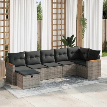 Set canapele de grădină, 7 piese, cu perne, gri, poliratan - Img 1