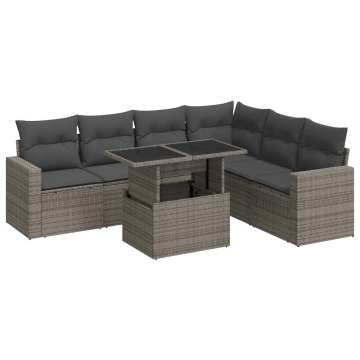 Set canapele de grădină, 7 piese, cu perne, gri, poliratan - Img 2