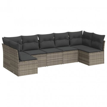Set canapele de grădină, 7 piese, cu perne, gri, poliratan - Img 2