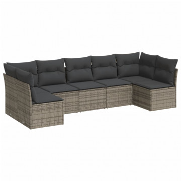 Set canapele de grădină, 7 piese, cu perne, gri, poliratan - Img 2