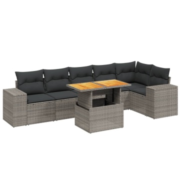 Set canapele de grădină, 7 piese, cu perne, gri, poliratan - Img 2