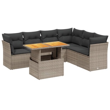 Set canapele de grădină, 7 piese, cu perne, gri, poliratan - Img 2