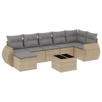 Set canapele de grădină, 8 piese, cu perne, bej, poliratan - Img 2