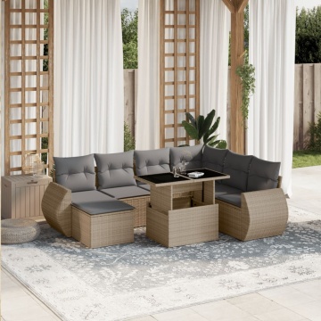 Set canapele de grădină, 8 piese, cu perne, bej, poliratan - Img 1