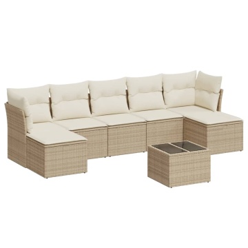 Set canapele de grădină, 8 piese, cu perne, bej, poliratan - Img 2
