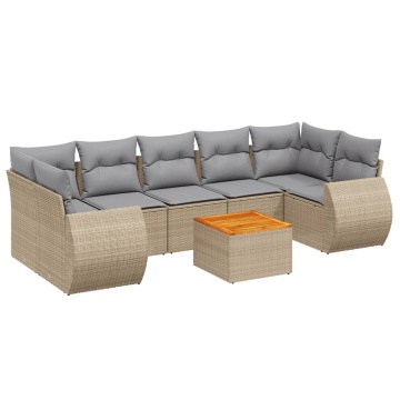 Set canapele de grădină, 8 piese, cu perne, bej, poliratan - Img 2
