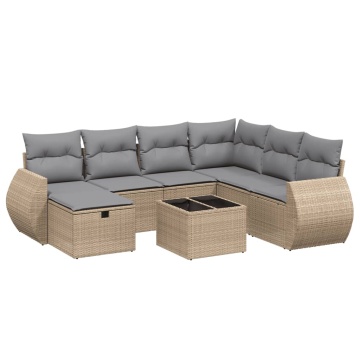 Set canapele de grădină, 8 piese, cu perne, bej, poliratan - Img 2