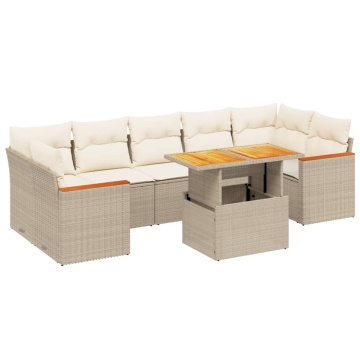 Set canapele de grădină, 8 piese, cu perne, bej, poliratan - Img 2