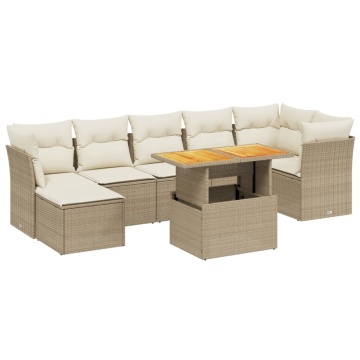 Set canapele de grădină, 8 piese, cu perne, bej, poliratan - Img 2