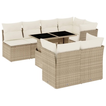 Set canapele de grădină, 8 piese, cu perne, bej, poliratan - Img 2
