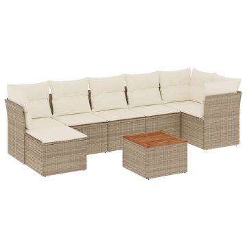 Set canapele de grădină, 8 piese, cu perne, bej, poliratan - Img 2