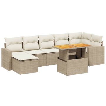 Set canapele de grădină, 8 piese, cu perne, bej, poliratan - Img 2